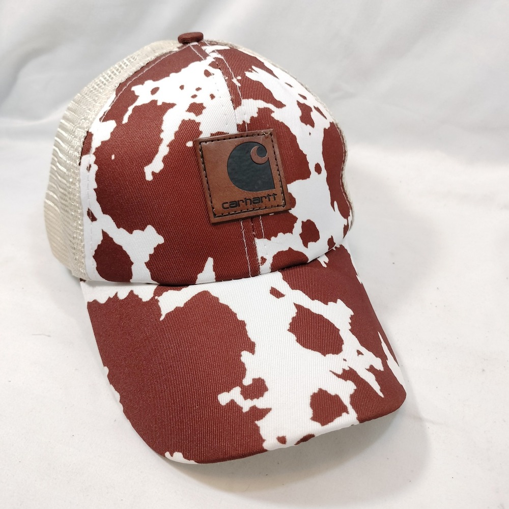 Carhartt Brown Cow Print Trucker Hat; High Ponytail Mesh Back Baseball Cap, NWOT